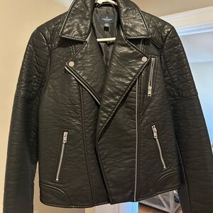 Black Leather Motorcycle Jacket with Asymmetrical Zipper